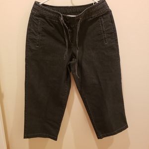Liz Claiborne Lizwear Dark Wash Cropped Wide Leg Jeans Size 10 Drawstring